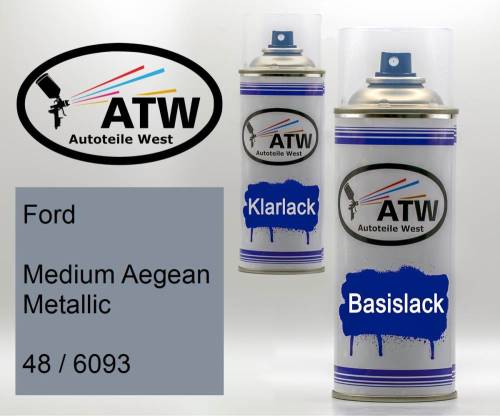 Ford, Medium Aegean Metallic, 48 / 6093: 400ml Sprühdose + 400ml Klarlack - Set, von ATW Autoteile West.